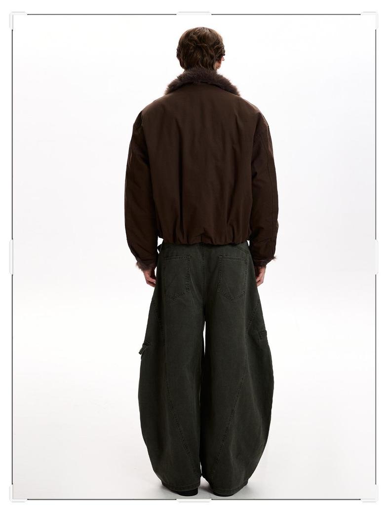 Men's Retro Cotton Jacket with Fur Collar, Golden Eagle Design - Thick, Warm, Versatile, and Trendy Winter Outerwear.