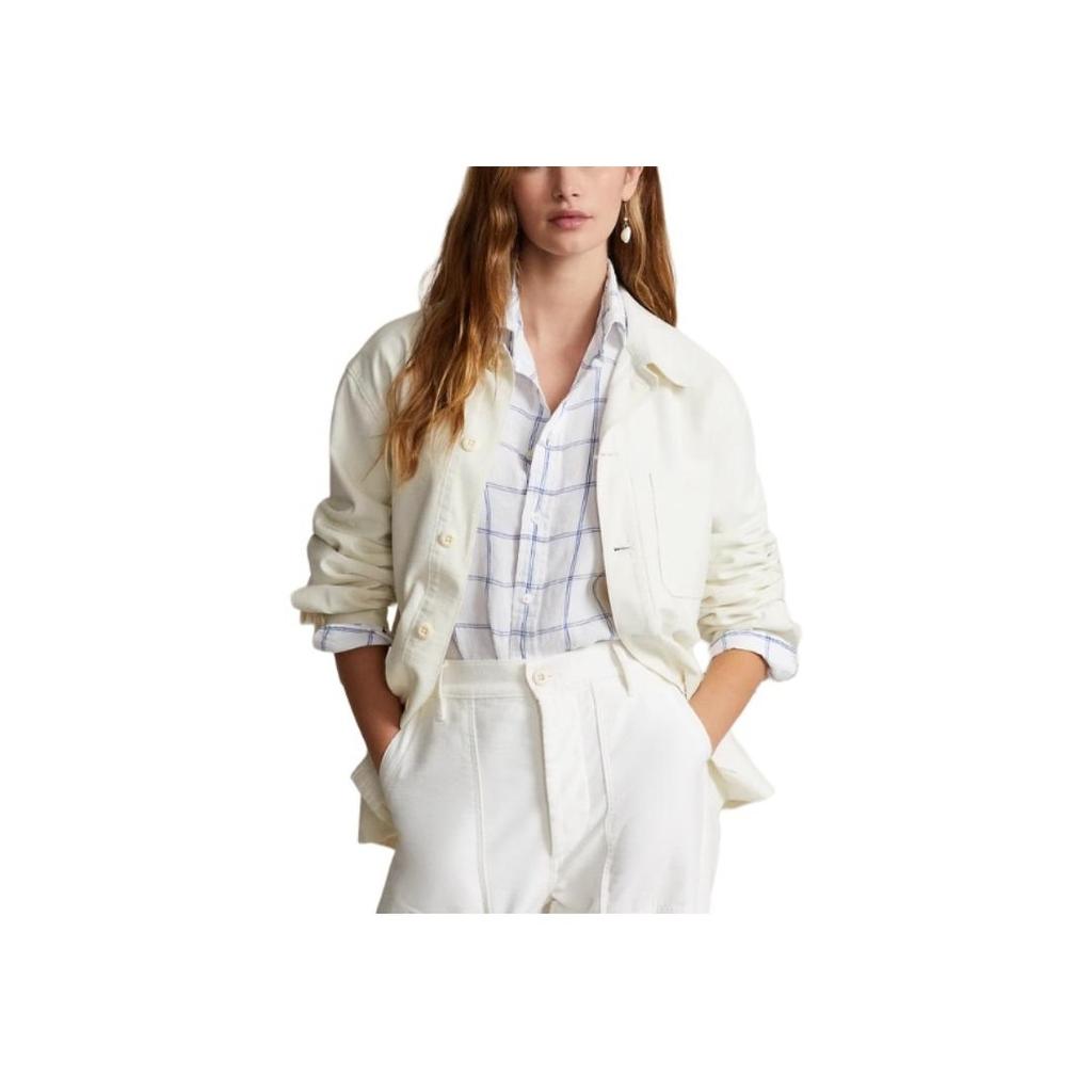 Polo Ralph Lauren SS24 Solid Color Loose Fit Long Sleeve Jacket Women Jacket White WMPOOTWN5V20236-101