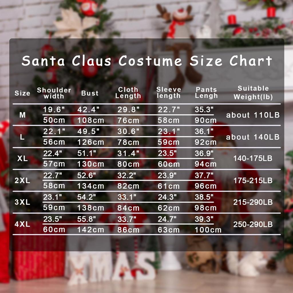 EOZY Santa Claus Christmas Santa Adult Set for Parties and Activities Costume, Cosplay, Men's 10-Piece (XL)