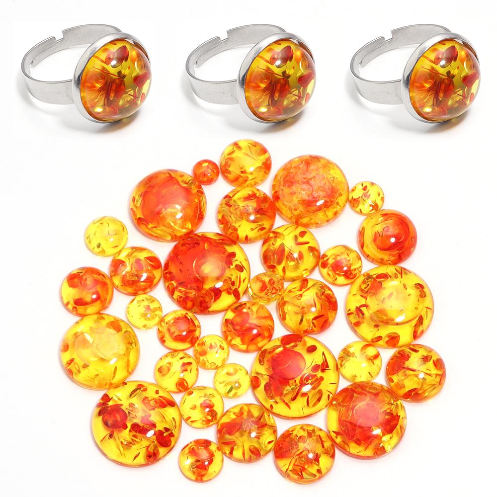 20Pcs Multisize Resin Round Cabochon Imitation Amber Cabochon For Rings Earrings Pendant Jewelry Making DIY Accessories Supplies