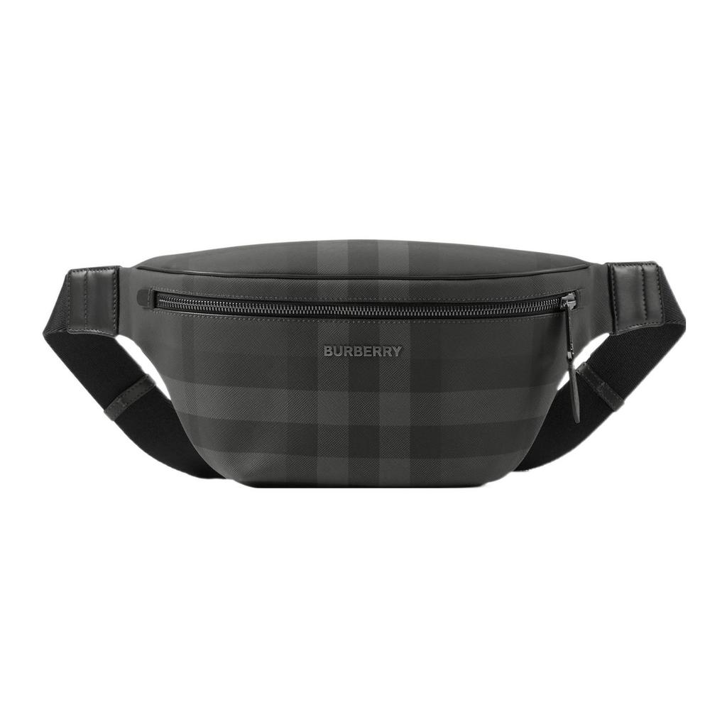Burberry Borsa Cason con Fibbia Regolabile Tracolla Chiusura a Zip Bordino a Scacchi in Cotone Borsa a Vita in Pelle di Vitello Uomo Borsa a Vita Grigio Carbone 80732671