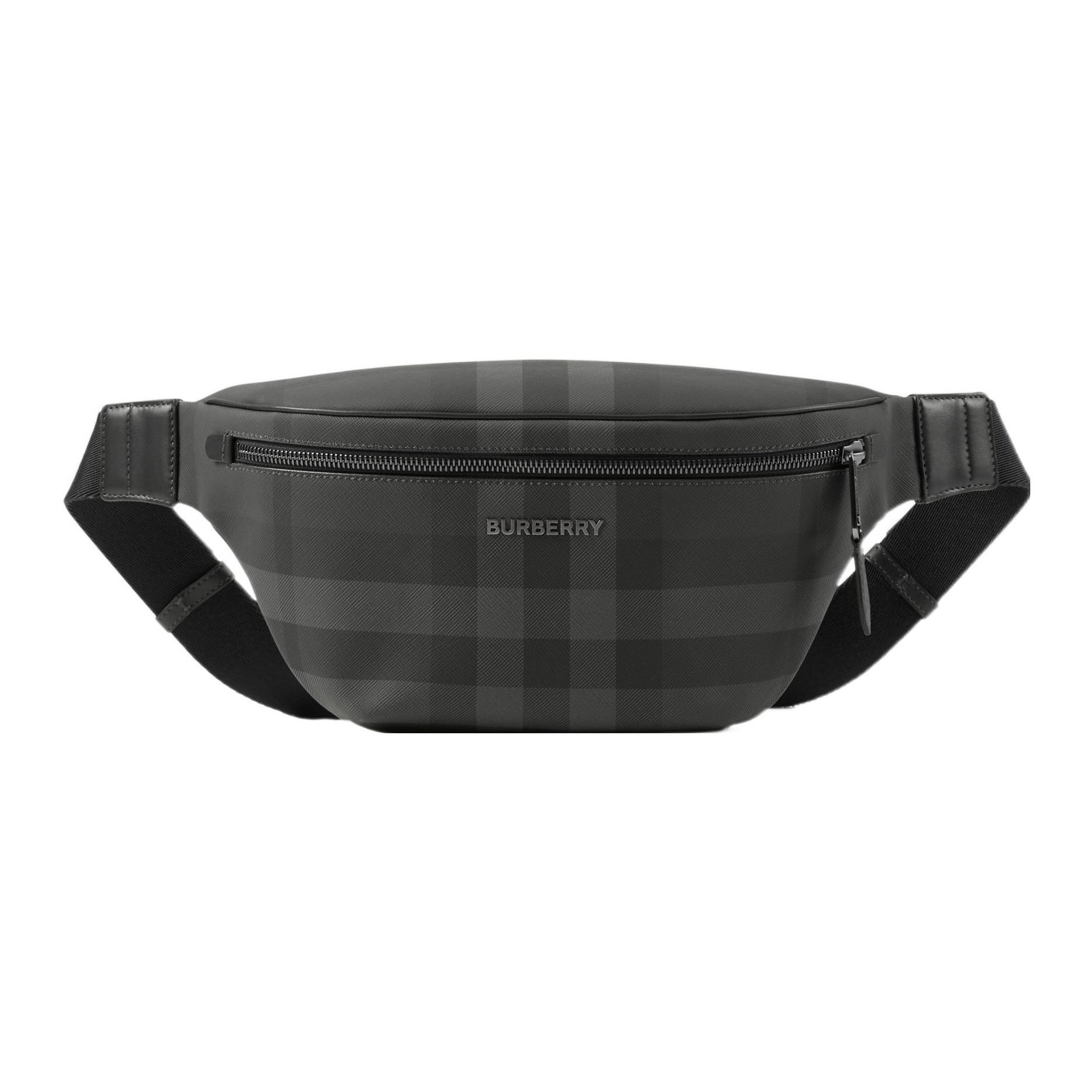 

Burberry Cason Adjustable Buckle Bag Strap Zipper Closure Checkered Cotton Trimmed Calfskin Waist Bag Men waist bag Charcoal-Gray 80732671 Basic Set (Bag+Dust Bag)