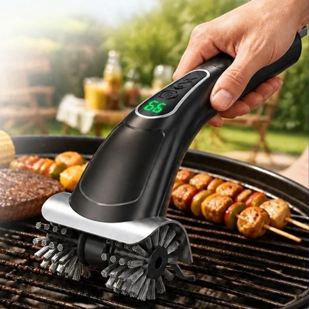 2-Speed Settings Electric Grill Brush Removable Head Rechargeable Rotating Barbecue Brush Wireless Heavy Grease Removal