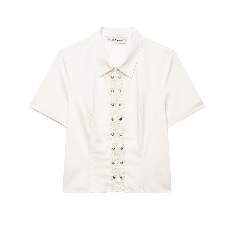 Spring 2026 European & American Style Rivet Layered Poplin Shirt & Short Skirt Set XS