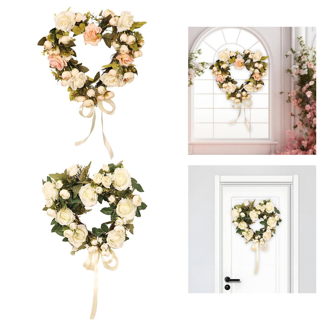 Heart Shaped Wreath Front Door Romantic Decoration Indoor Valentines Day Wreath Garland for Home Holiday Door Wedding Farmhouse