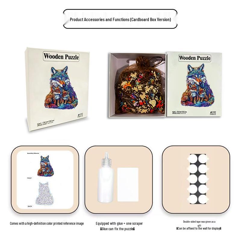 HOOLOOG Wolf Mother & Cub Wooden Jigsaw Puzzle: Irregular Interlocking Toy & Decorative Painting, Educational Gift & Money Box Combo