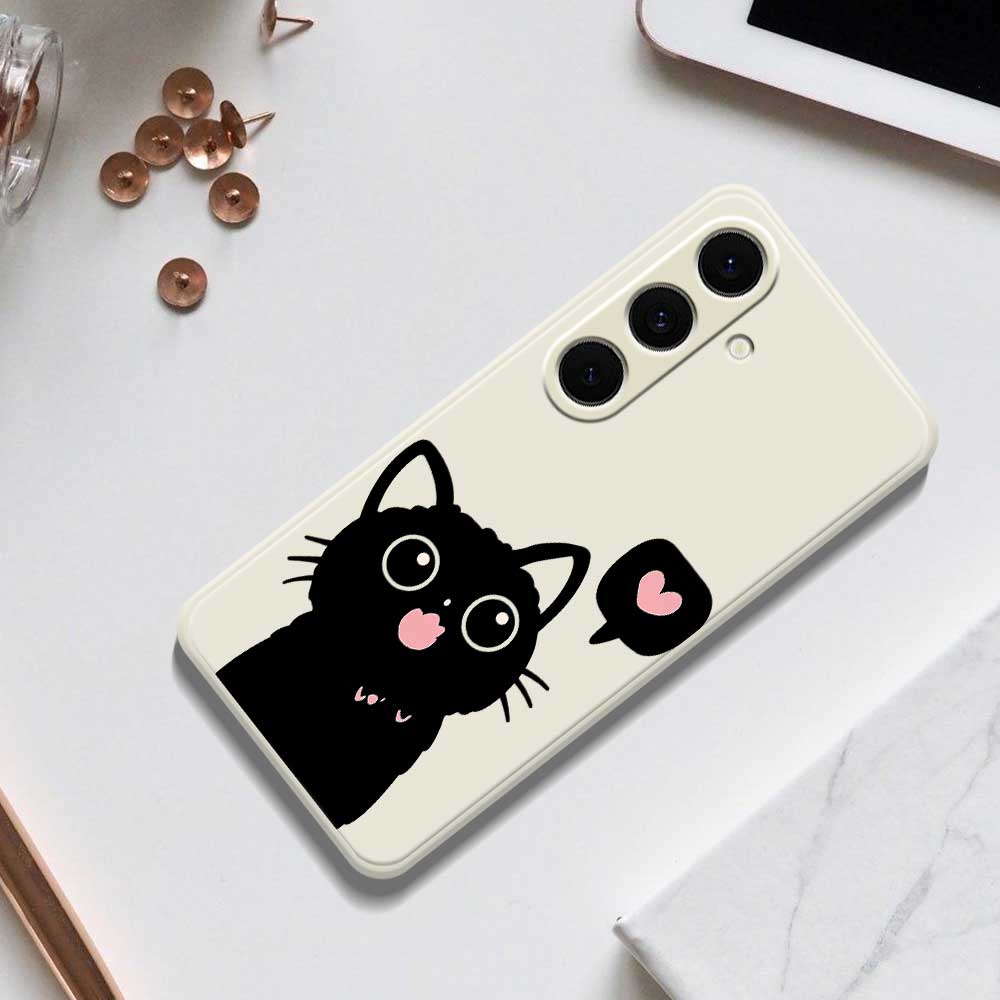 For Samsung Galaxy S24 FE Case Love Black Cat Pattern Printing Straight Edge TPU Phone Back Cover