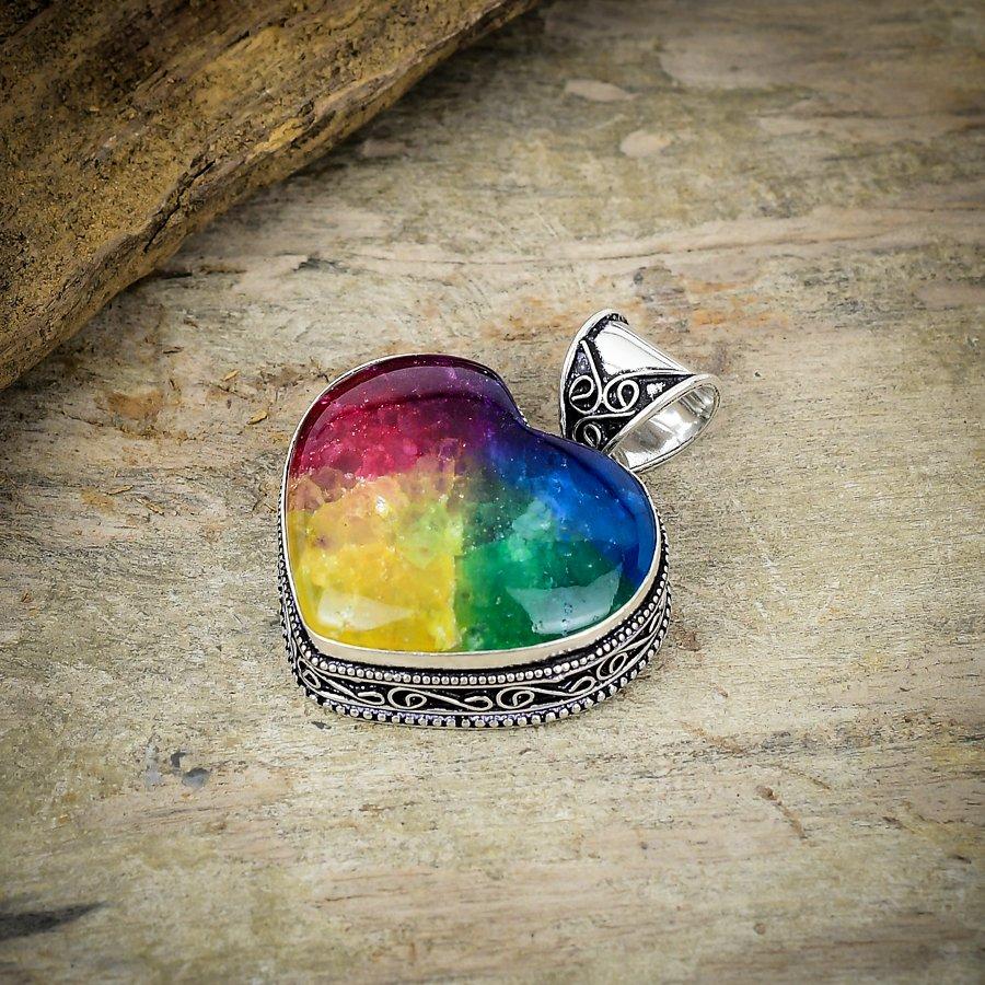 Rainbow Solar Quartz Gemstone 925 Sterling Silver Jewelry Pendant 1.73" M-176