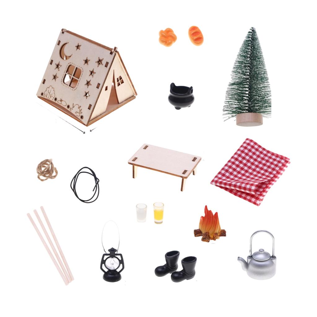 Miniature Wooden Paintable Tent Camping Scene Decoration Dollhouse Accessories Outdoor Scene Props Craft Project Kits