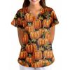 Women's Halloween Printed Loose V-Neck Pocket Short SleevUniform  Uniform