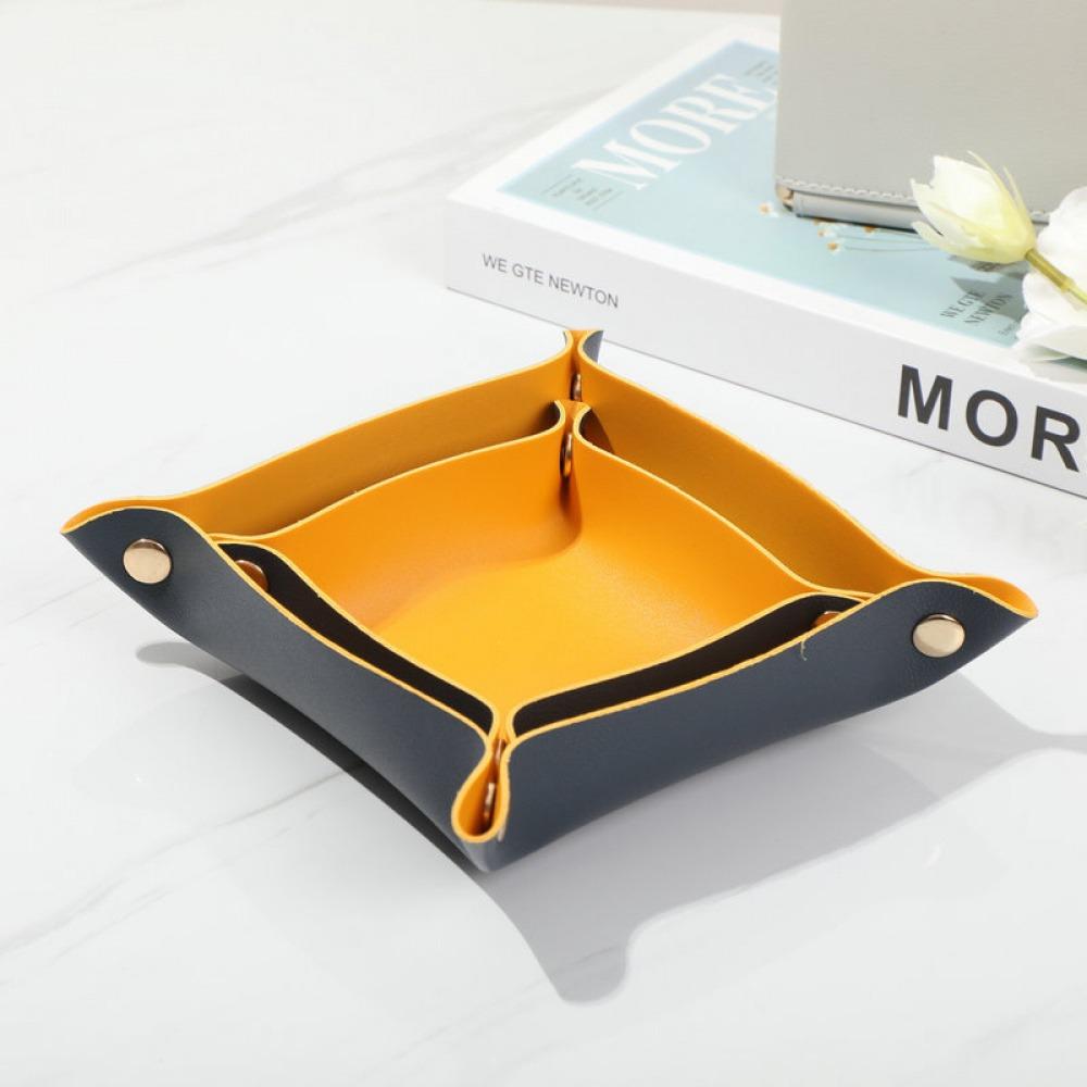 2PCS Nordic Leather Desktop Storage Tray PVC Leather Jewelry Cosmetic Key Storage Tray Desktop Folding Organizer Storage Box