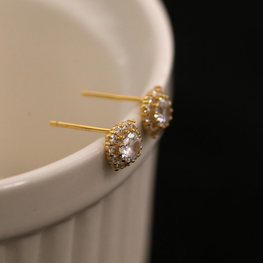 Pendientes de botón de girasol con cristales pavé simples estilo francés de plata de ley 925 para mujer, brillantes, clásicos, regalo de joyería para bodas y fiestas