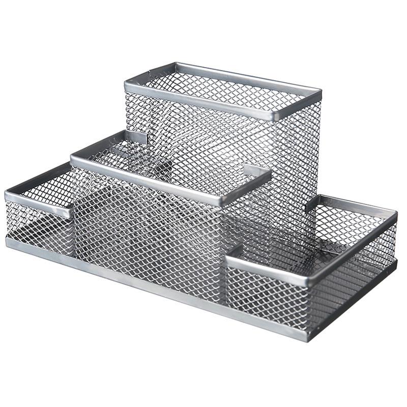 Creative Multi-Compartment Metal Pen Holder and Stationery Organizer