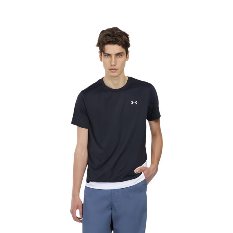 Under Armour Solid Logo Crew Neck Casual Short Sleeve T-Shirt Men Tops Black 1382648-001