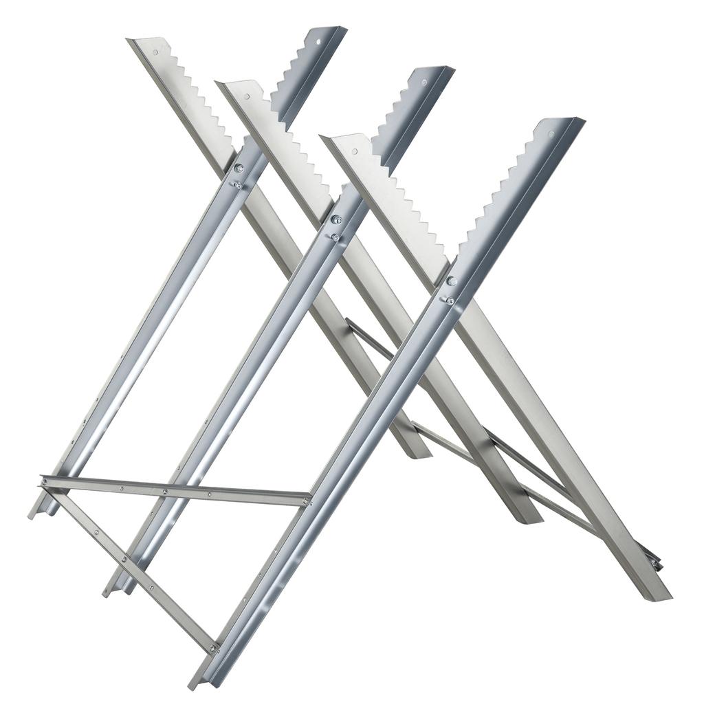 Portable Sawhorse Heavy Duty Steel Adjustable Work Support, Foldable Sawhorse Stand 100 kg Weight Capacity, Silver Tone