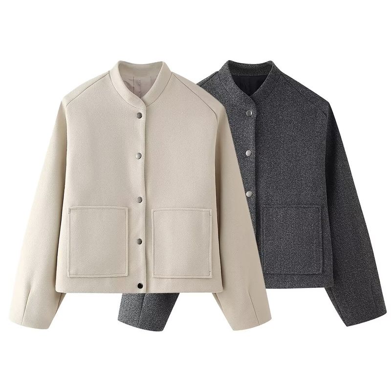 Zab Autumn New Women's Clothing Fashion Style French Style Design Stickers Pocket Decoration Short Pilot Jacket Outwear