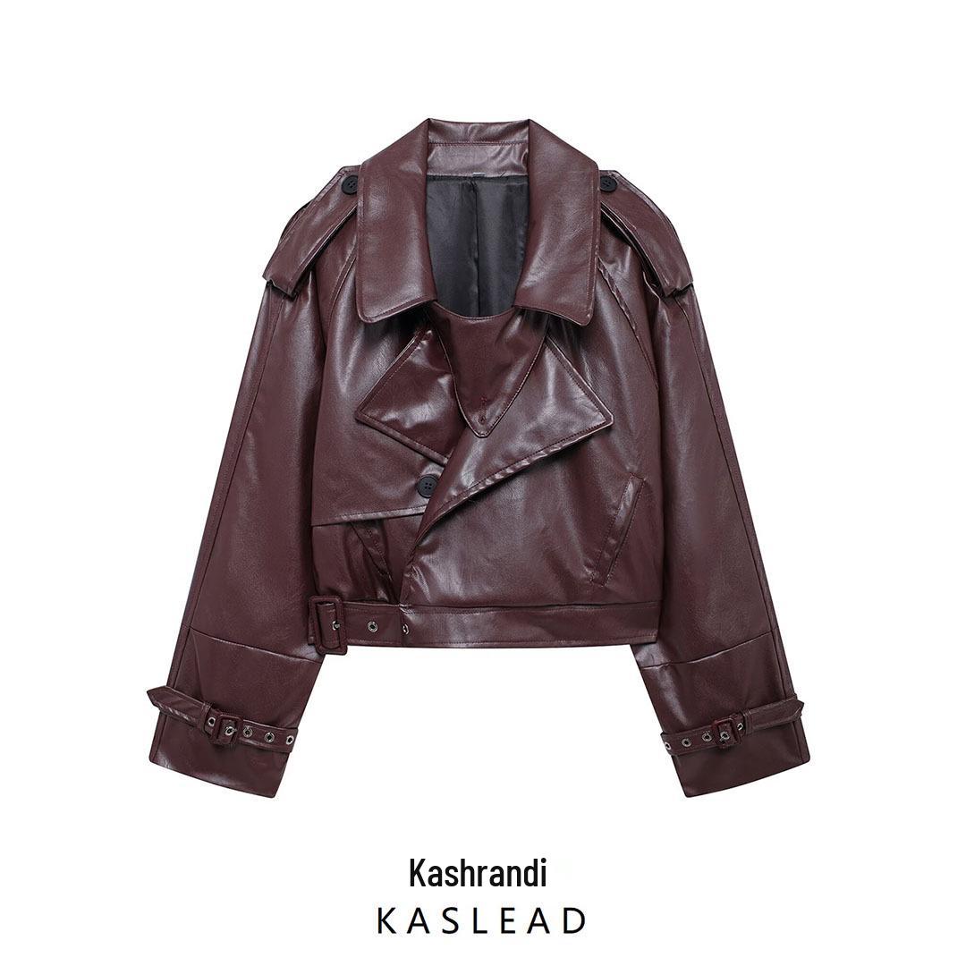 

2024 Autumn Women s Retro European-American Motorcycle Jacket with Long Sleeves S красный