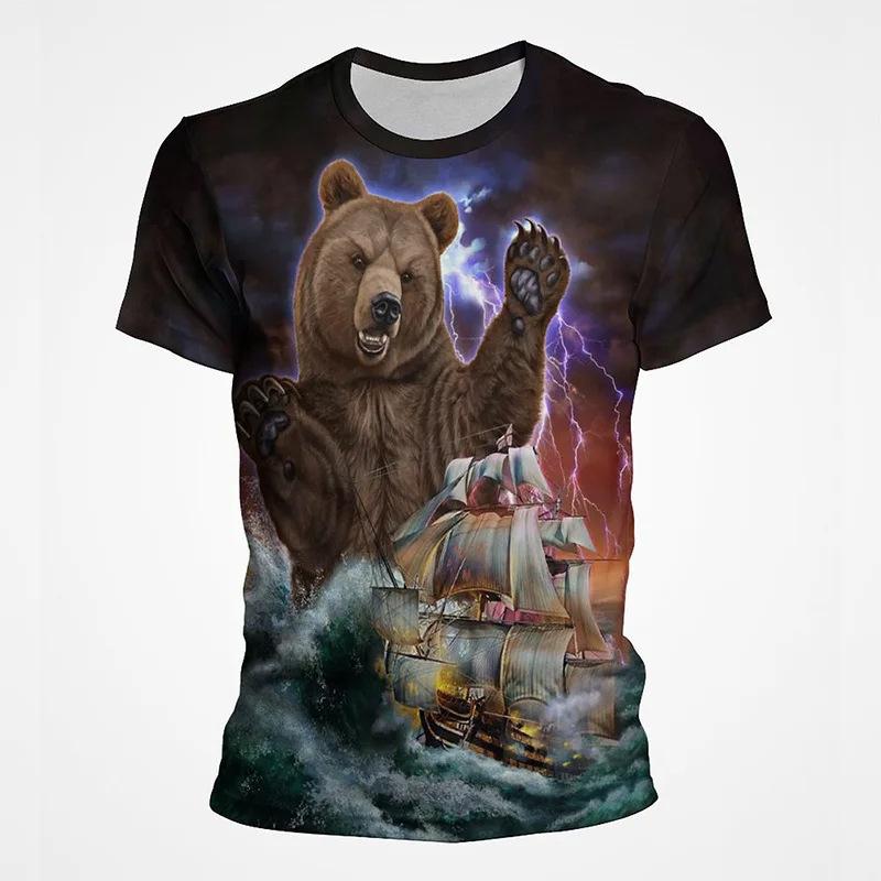 Summer Round Neck 3D Animal Pattern Print Top Fashionable Casual Short Sleeved Men's T-shirts