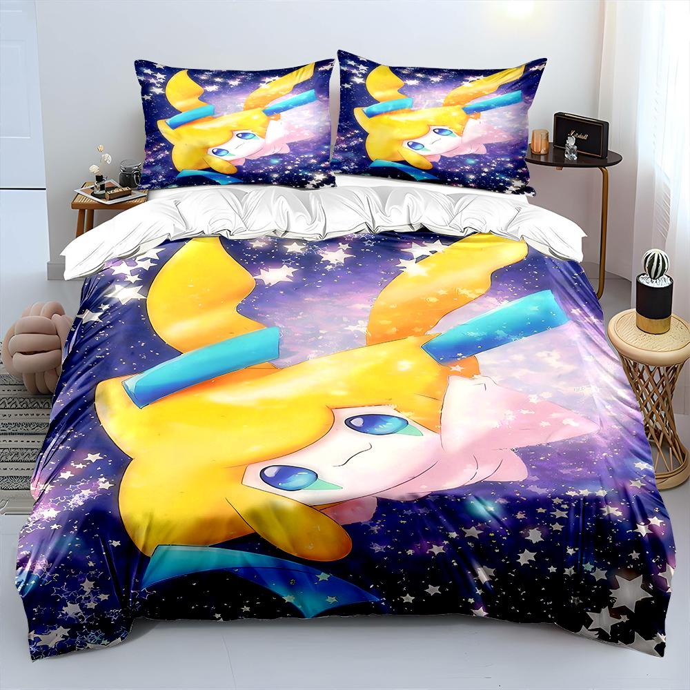 Pokemon Jirachi Printed Bedding Set 3PC 1 Duvet Cover 2 Pillowcases Adult and Children Warm Soft Bedding Set Luxury Gift