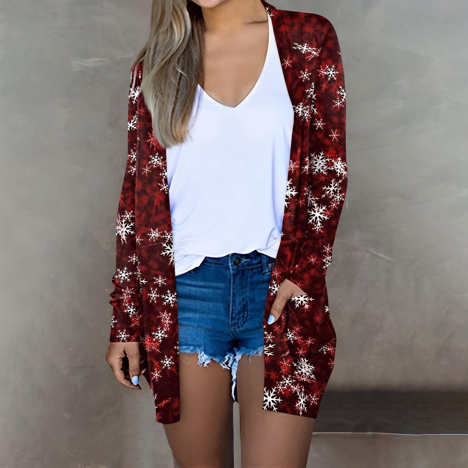 

Женская мода, повседневный рождественский принт, кардиган средней длины, куртка, пальто XL