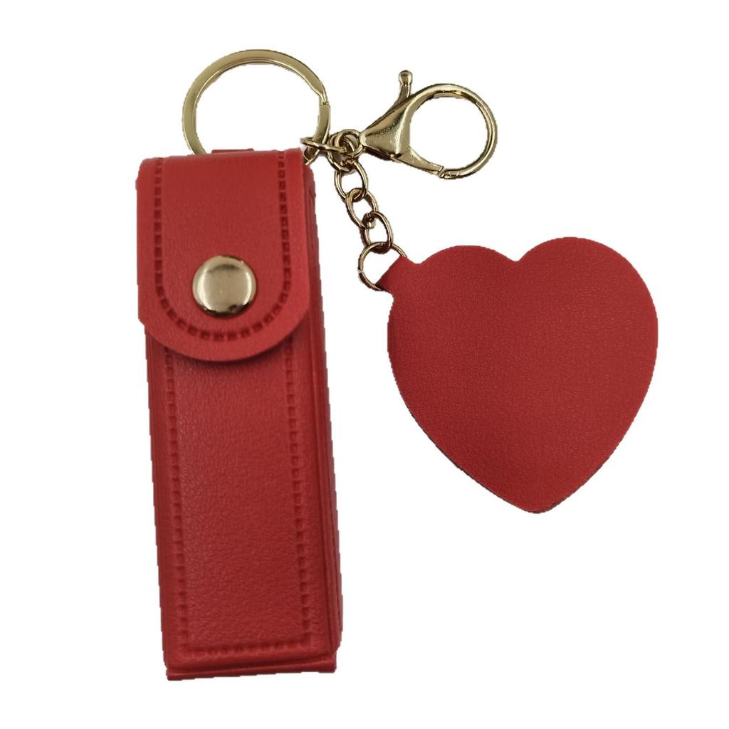 Heart-Shaped Red Leather Mini Bag with Makeup Mirror & Lipstick Charm for Girls