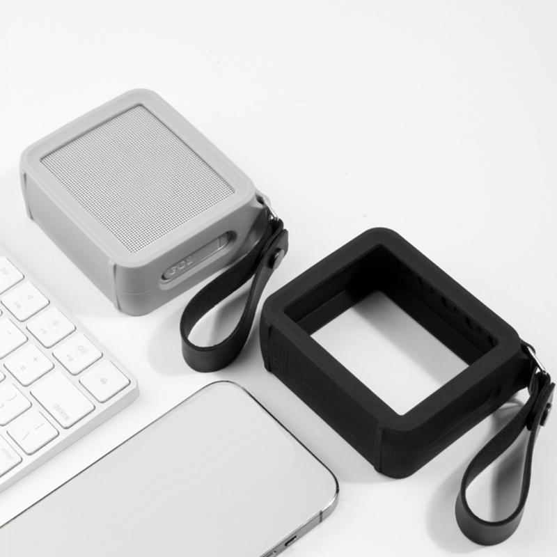 Portable Silicone Case Carrying Storage Bag with Convenient PU Strap for JBL GO 2 Speaker for Travel Home Office