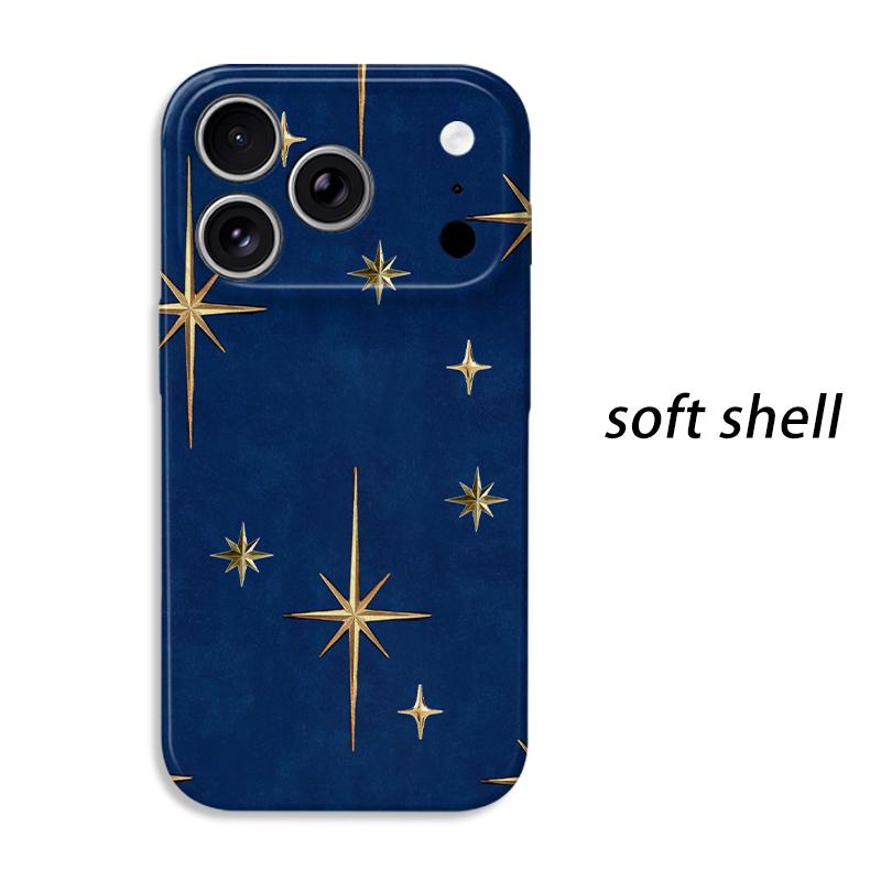 Midnight Gold Starburst Star Pattern Protective Shockproof Film Aesthetic Bumper Phone Case Cover For iPhone 14 15 16 17 Pro Max Plus