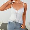 Embroidered hollow sling women's vest, European and American sexy backless front buckle spliced short sling top