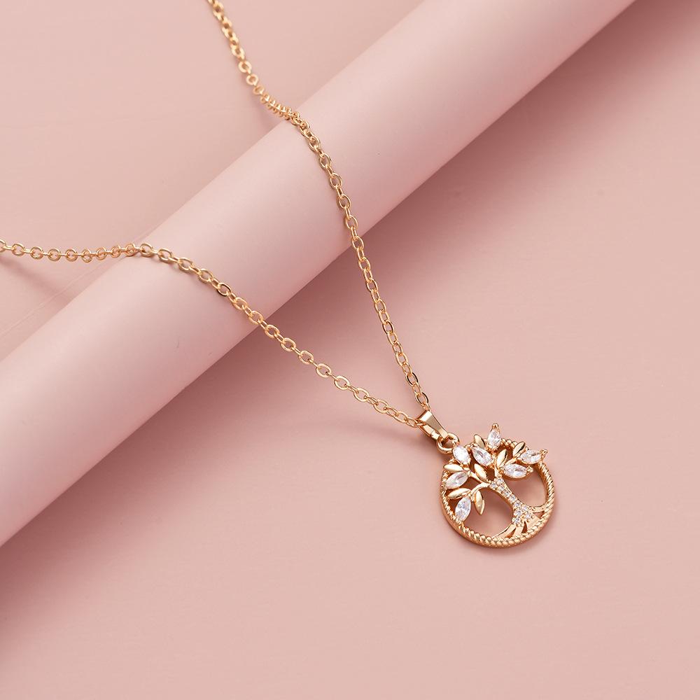 Purple Tree of Life Necklace Female Hollow Water Diamond Zircon Pendant Christmas Necklace