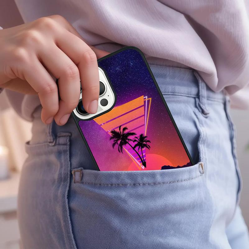 80s Retrowave Neon Palms Tree Phone Case For iPhone 17 Air 15 16e 14 13 Pro Max Coque 12 11 Pro Max PLUS cover