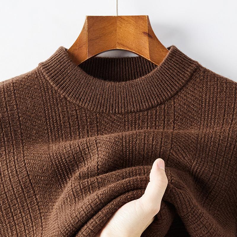 Herbst und Winter Neuer Reiner Wollpullover für Junge und Mittelalte Herren Jacquard-Pullover Halber Rollkragen Vollwolle Verdickter Pullover für Herren