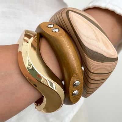 Trend Punk Irregular Wood Bangles Jewelry Hyperbole Geometric Chunky Metal Coffee Resin Bracelets for Women Fashion Pulseras
