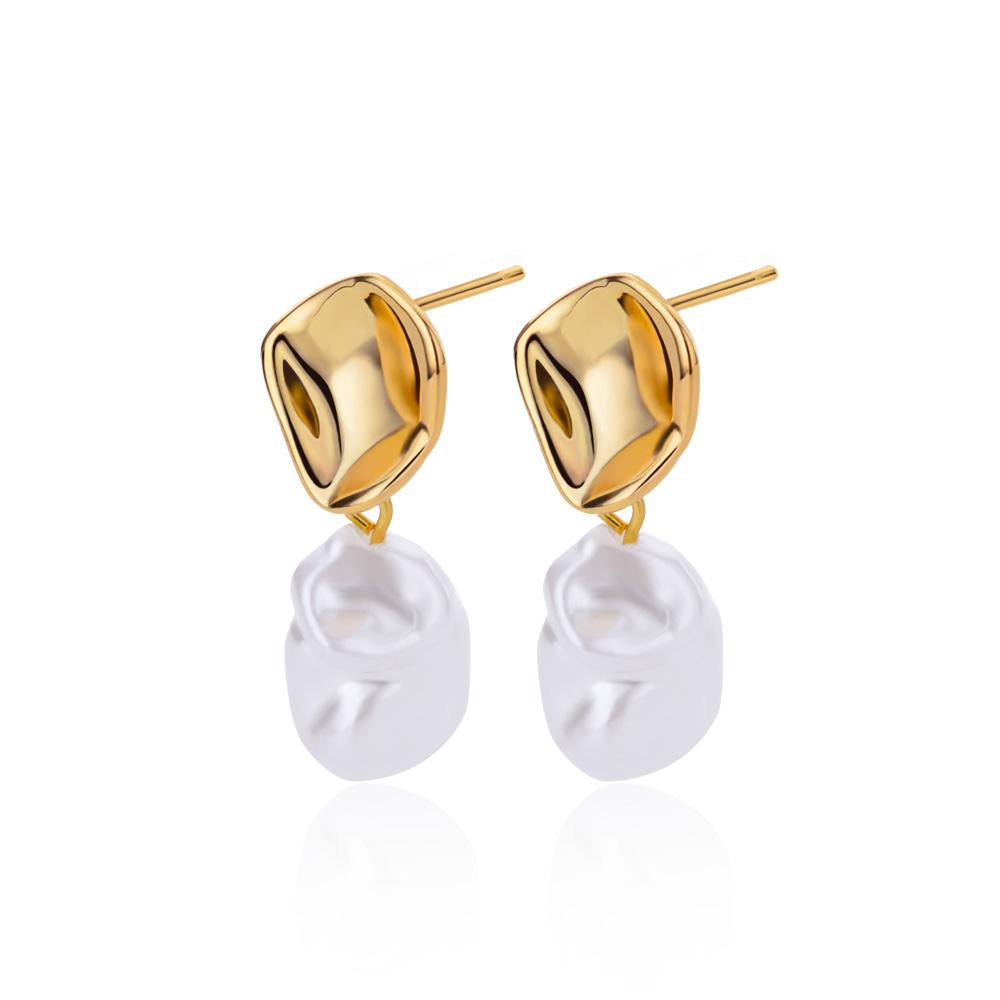 Baroque Pearl Earrings For Women Gold Color Stainless Steel Imitation Pearl Irregular Earring Wedding Party Jewelry Bijoux Femme
