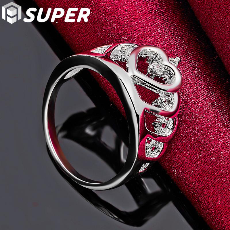 925 Sterling Silver AAA Zircon Heart-shaped Crown Ring, Fashionable Wedding Jewelry