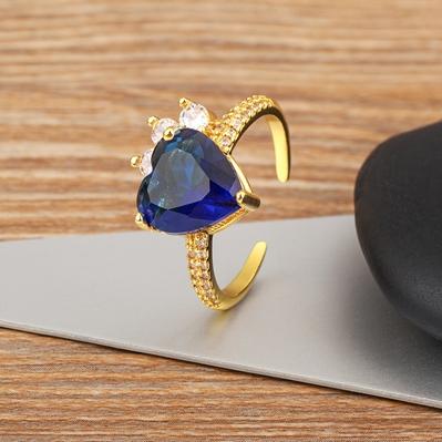 Nidin Korean Fashion Love Heart Zircon Open Rings 5 Colors for Female Cute Sweet Girls Romantic Wedding Gift Jewelry Accessories