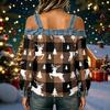Women's Casual Off-Shoulder Long Sleeve Christmas Print Top for Holiday Parties