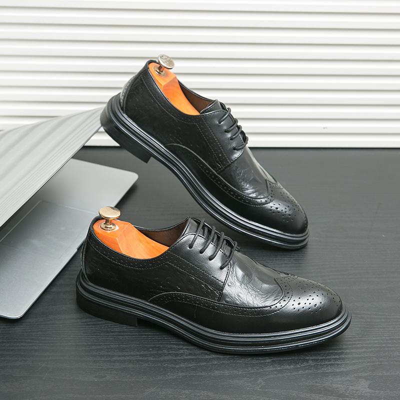 Formal Dress Shoes Mens Business Crocodile Pattern Leather Shoes Luxury Leather Classic Fashion Brogue Shoes Elegant Party Shoes