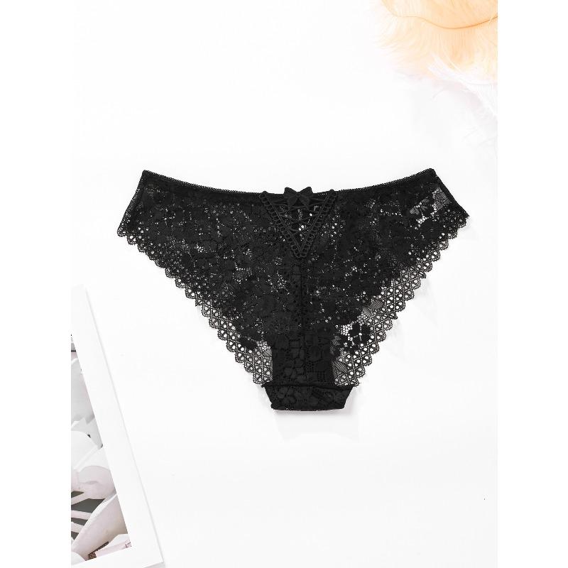Ladies Summer New Sexy Lace Lace Bow Cross Belt Mid Waist Triangle Briefs