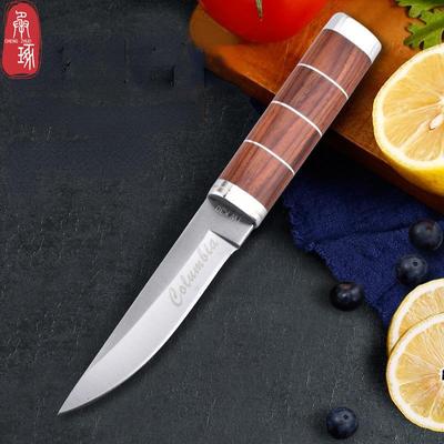 Aço inoxidável pequena faca reta colorida alça de madeira espelho luz doméstica afiada faca de frutas pesca pequena faca reta 3 estilos