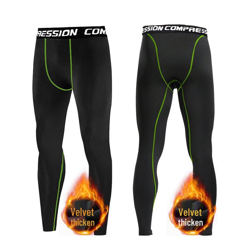 Men's Fleece-Lined Sports Base Layer Pants for Running, Autumn Home Wear, with Lettered Waistband
