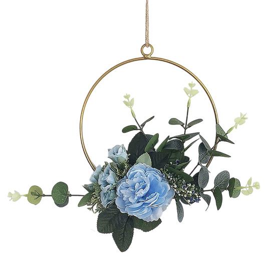 Yousheng Floral Hoop Wreath, Metal Wall Hanging with Flower Decor, Durable Wear-Resistant Floral Hoop Wreath, for Garden Balcony Windowsill