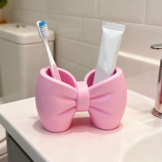 Cute Bow Toothbrush Holder Decorative Pen Holder Stylish Toothbrush Stand Desk Organizer for Pens Makeup Brushes