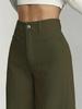 Pantaloni da Donna a Vita Alta a Gamba Larga, Pantaloni Casual Basici con Dettaglio Bottone, Grigio Uniforme
