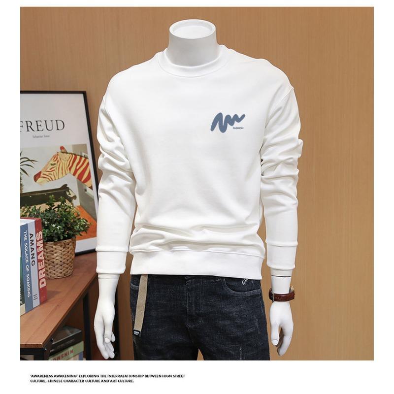 

Autumn and Winter Men s Fashionable Simple Plus Velvet Slim Long-sleeved T-shirt Versatile Sweatshirt L белый
