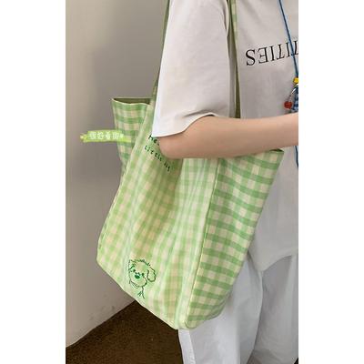 Bag Large Capacity Women's Canvas Bag  New Cute Fashion Plaid Shoulder Bag Versatile Tote Bag