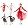 Ladies Ice Skating Dancewear Rhinestone Embellished Long Sleeve Backless Leotard with Tiered Tulle Ruffled Skirt Jumpsuit for Competition