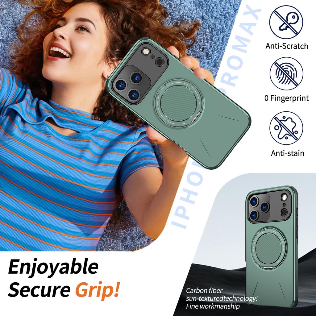Matte Soft Silicone 360° Ring Rotate Bracket Magnetic For Magsafe Case For iPhone 17 Air 16 15 14 Plus 13 12 Pro Max 11 XR Cover