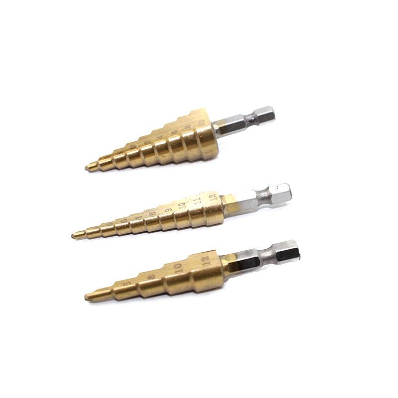 Hexagonal Handle Step Drill 3-piece Set In Cloth Bag Step Drill Pagoda Drill Bit Tower Drill Steel Plate Punch