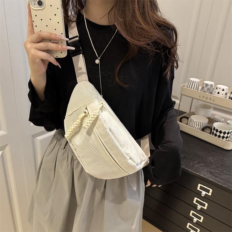 Casual Solid Color Women's Corduroy Shoulder Bags Travel Portable Ladies Crossbody Chest Bag Simple Female Phe Handbag Purse