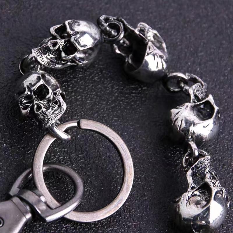 1PC Gothic Punk Men\'s Belt Keychain Vintage Skull Metal Hip Hop Rock Jeans Keychain Men Motorcycle Riding Wallet Key Ring